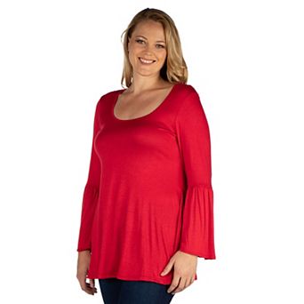 Plus Size 24Seven Comfort Apparel Bell Sleeve Flared Tunic Top