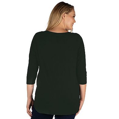 Plus Size 24Seven Comfort Apparel Criss Cross Round Hemline Tunic Top