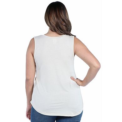 Plus Size 24Seven Comfort Apparel V-Neck Sleeveless Rounded Hemline Top