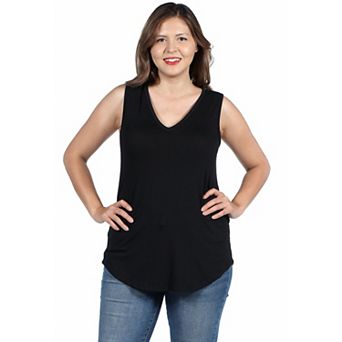 Plus Size 24Seven Comfort Apparel V-Neck Sleeveless Rounded Hemline Top