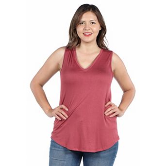 Plus Size 24Seven Comfort Apparel V-Neck Sleeveless Rounded Hemline Top