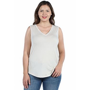 Plus Size 24Seven Comfort Apparel V-Neck Sleeveless Rounded Hemline Top
