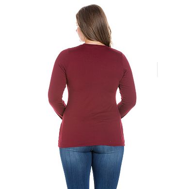 Plus Size 24Seven Comfort Apparel Solid Long Sleeve Scoop Neck Tee
