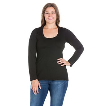 Plus Size 24Seven Comfort Apparel Solid Long Sleeve Scoop Neck Tee