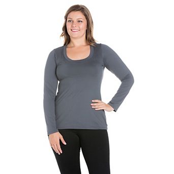 Plus Size 24Seven Comfort Apparel Solid Long Sleeve Scoop Neck Tee