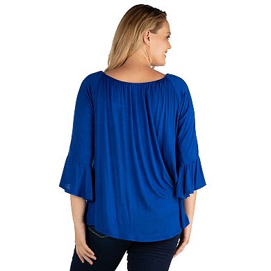 Plus Size 24Seven Comfort Apparel Bell Sleeve Loose Fit Tunic Top