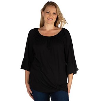 Plus Size 24Seven Comfort Apparel Bell Sleeve Loose Fit Tunic Top