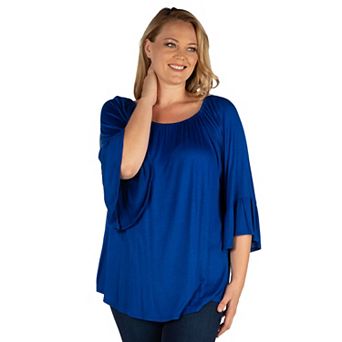 Plus Size 24Seven Comfort Apparel Bell Sleeve Loose Fit Tunic Top