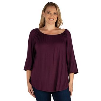 Plus Size 24Seven Comfort Apparel Bell Sleeve Loose Fit Tunic Top