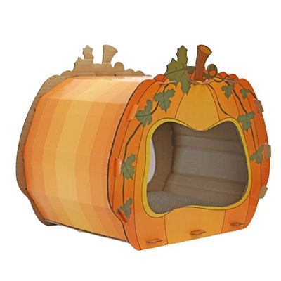 Midlee Halloween Pumpkin Cat Scratcher Cardboard House