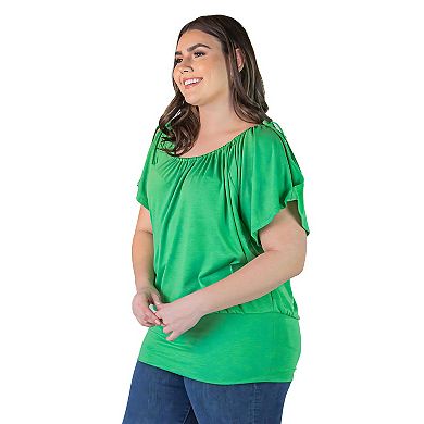 Plus Size 24seven Comfort Apparel Short Sleeve Split Shoulder Top
