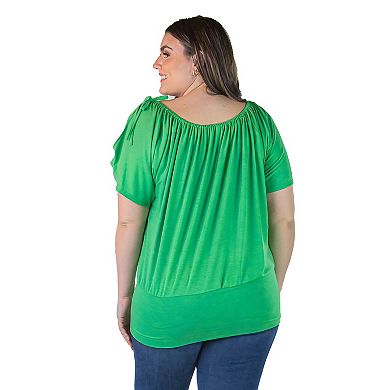 Plus Size 24seven Comfort Apparel Short Sleeve Split Shoulder Top