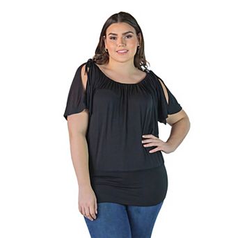 Plus Size 24seven Comfort Apparel Short Sleeve Split Shoulder Top