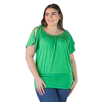 Plus Size 24seven Comfort Apparel Short Sleeve Split Shoulder Top