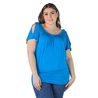 Plus Size 24seven Comfort Apparel Short Sleeve Split Shoulder Top