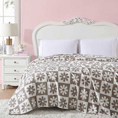 Betsey Johnson Daisy Check Beige Throw Blanket