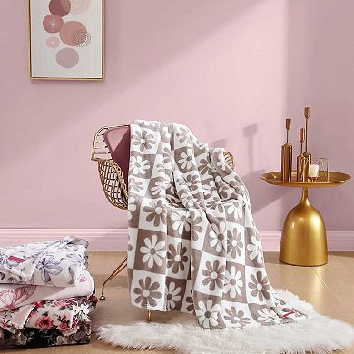 Betsey Johnson Daisy Check Beige Throw Blanket