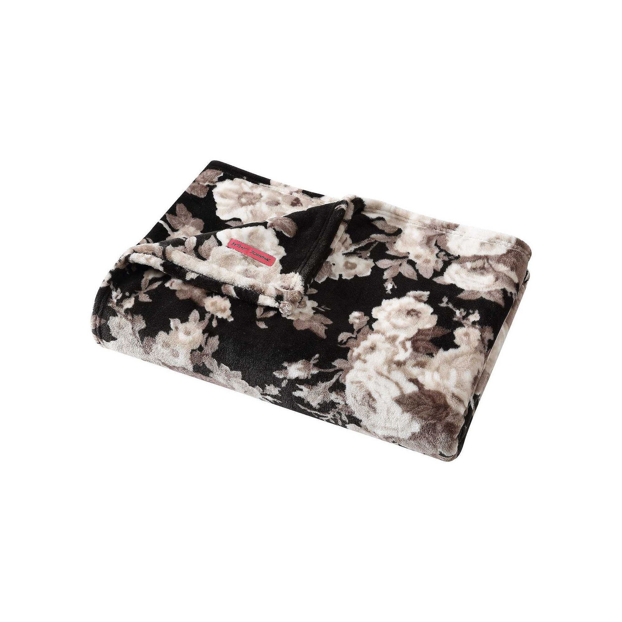 Betsey Johnson Vintage Floral Throw Blanket, Black