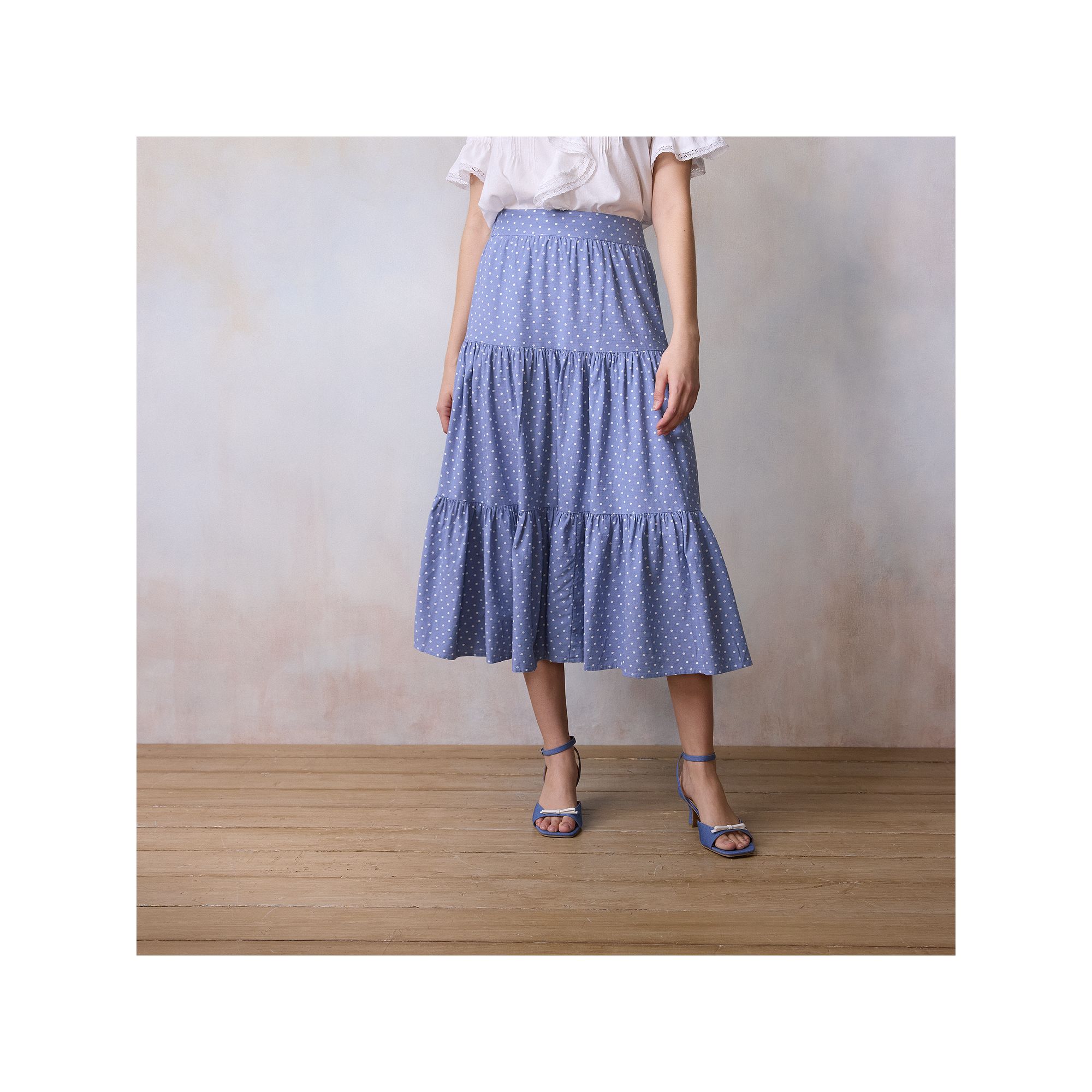 Womens LC Lauren Conrad Three Tier Midi Skirt, Size: XS, Blue Giddy Dot