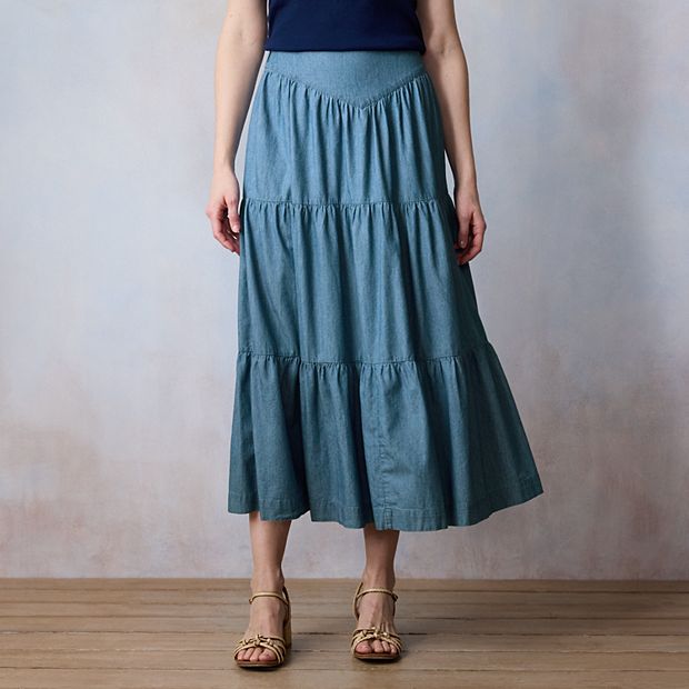 Women's LC Lauren Conrad Front Yoke Tiered Midi Skirt