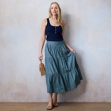 Women's LC Lauren Conrad Front Yoke Tiered Midi Skirt