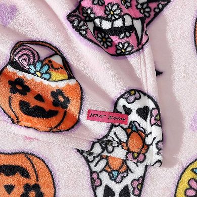 Betsey Johnson Retro Halloween Pink Throw Blanket