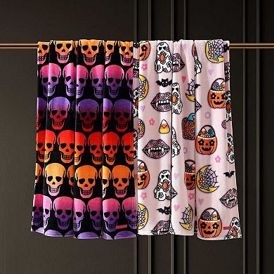 Betsey Johnson Retro Halloween Pink Throw Blanket