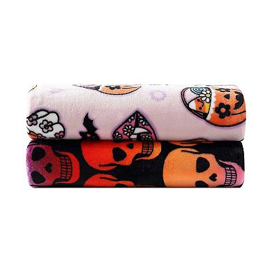 Betsey Johnson Retro Halloween Pink Throw Blanket