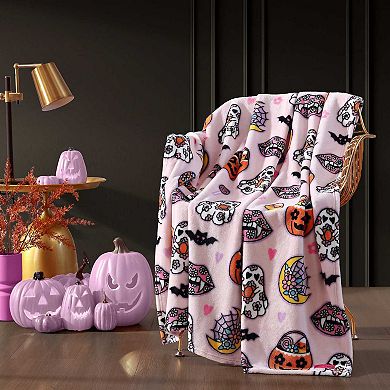 Betsey Johnson Retro Halloween Pink Throw Blanket