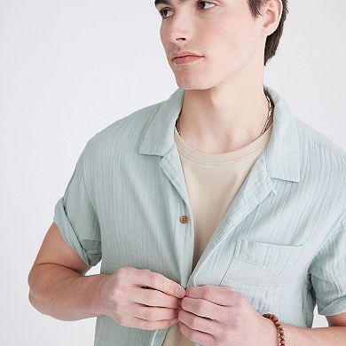 Men's Aeropostale Embroidered Gauze Short Sleeve Button-Down Shirt