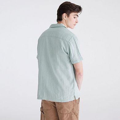 Men's Aeropostale Embroidered Gauze Short Sleeve Button-Down Shirt
