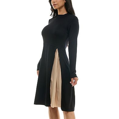 Women's Nina Leonard Mockneck Pleat Sweater Dress