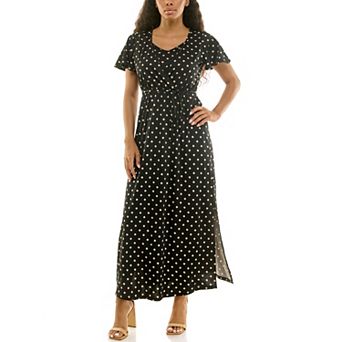 Women's Nina Leonard Flutter Sleeve Faux Undershirt Maxi Dress