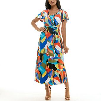 Women's Nina Leonard Flutter Sleeve Faux Undershirt Maxi Dress