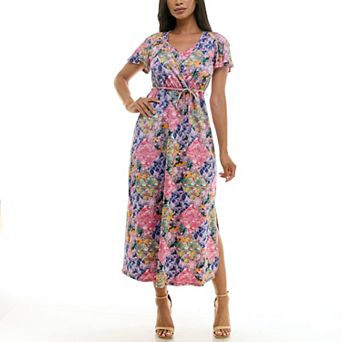 Women's Nina Leonard Flutter Sleeve Faux Undershirt Maxi Dress
