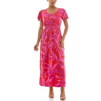 Women's Nina Leonard Flutter Sleeve Faux Undershirt Maxi Dress