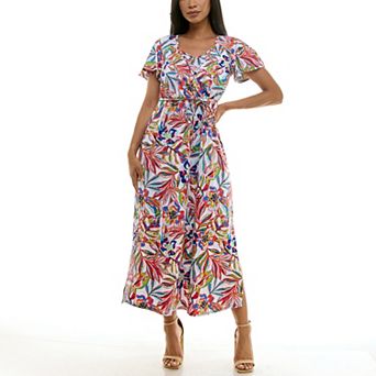 Women's Nina Leonard Flutter Sleeve Faux Undershirt Maxi Dress