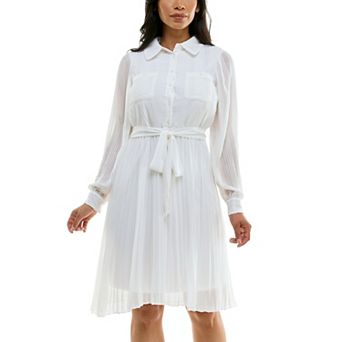 Women's Nina Leonard Pleated Dress with Tie Sash