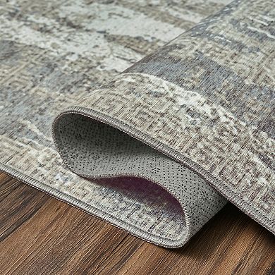 My Magic Carpet Amaya Bordered Abstract Greige Rug