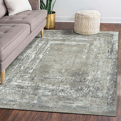 My Magic Carpet Amaya Bordered Abstract Greige Rug