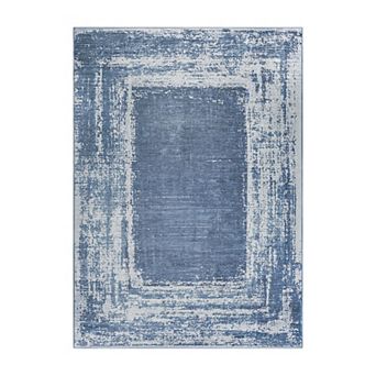My Magic Carpet Amaya Bordered Abstract Navy Rug