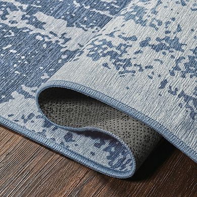 My Magic Carpet Amaya Bordered Abstract Navy Rug