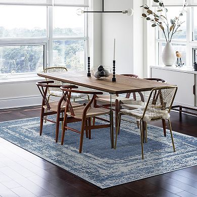 My Magic Carpet Amaya Bordered Abstract Navy Rug