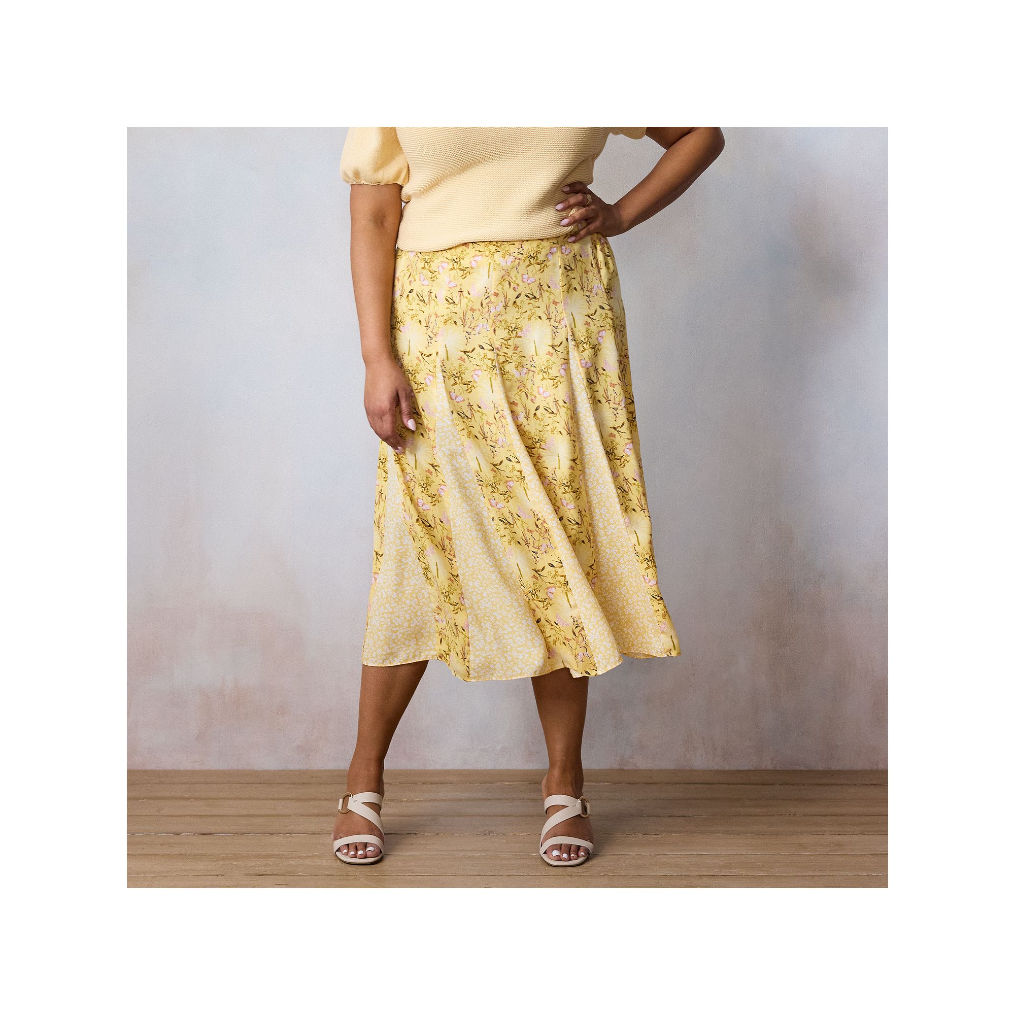 Plus Size LC Lauren Conrad Godet Midi Skirt, Womens, Size: 1XL, Yellow Bot