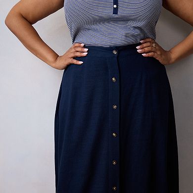 Plus Size LC Lauren Conrad Button-Front Midi Skirt