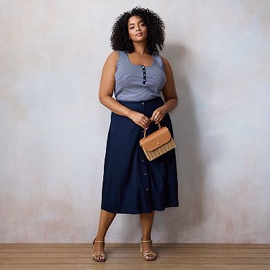 Plus Size LC Lauren Conrad Button-Front Midi Skirt