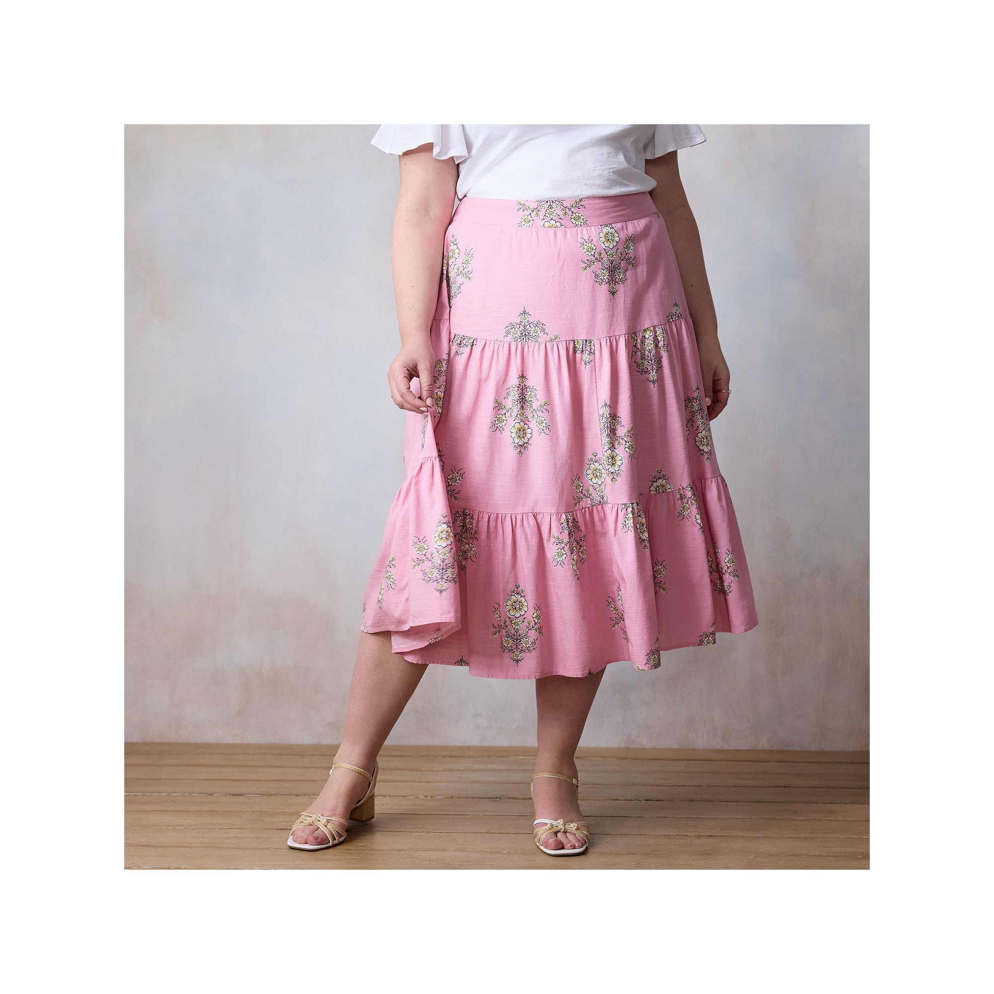 Plus Size LC Lauren Conrad Three Tier Midi Skirt, Womens, Size: 0X, Pink L
