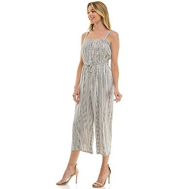 Juniors' Lily Rose Squareneck Cropped Linen Jumpsuit