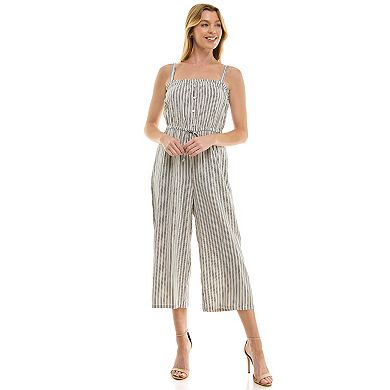 Juniors' Lily Rose Squareneck Cropped Linen Jumpsuit