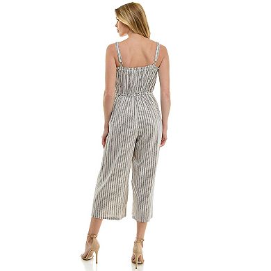Juniors' Lily Rose Squareneck Cropped Linen Jumpsuit